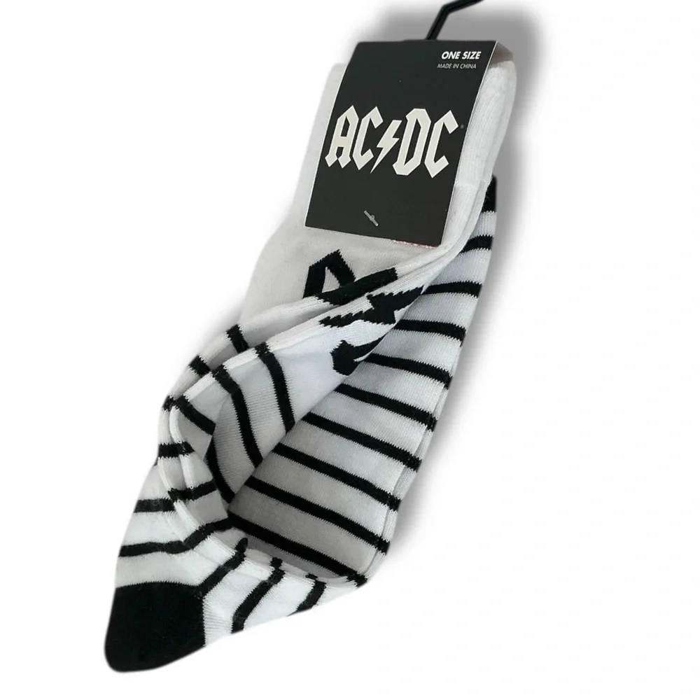 AC/DC Crew Socks Fun Novelty Classic Rock Black White Adult Unisex One Size 7-12